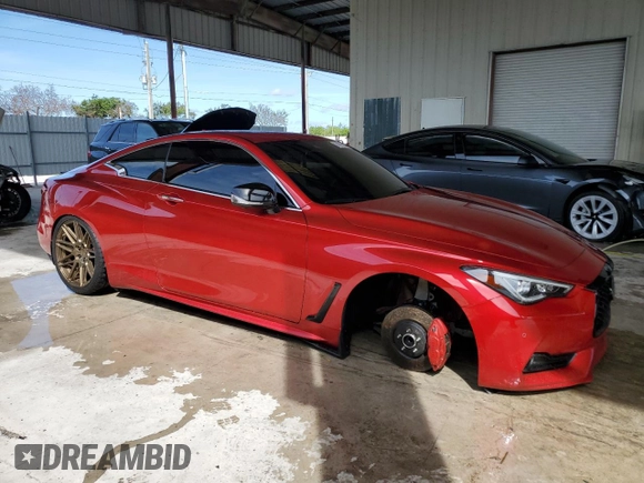 2022 Infiniti Q60 Red Sport 400 with VIN JN1FV7LK7NM660198, listed as a Copart auction lot 74916234 with 33,371 mi miles and Salvage title. Bid and sale history available at DreamBid. Image 4.