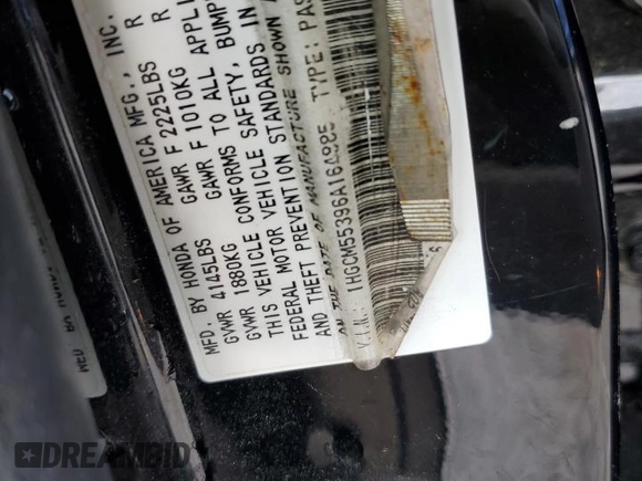 2006 Honda Accord LX SE z VIN 1HGCM55396A164885, wystawiony jako Copart lot #54504984 z przebiegiem 296 276 mil mil oraz Nie do naprawy • Non repairable. Historia ofert i sprzedaży dostępna na DreamBid. Obrazek 14.