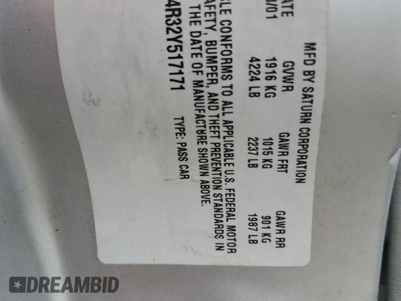 2002 Saturn LS z VIN 1G8JW54R32Y517171, wystawiony jako Copart lot #74849884 z przebiegiem Nie podano mil oraz Szkody całkowita. Historia ofert i sprzedaży dostępna na DreamBid. Obrazek 13.