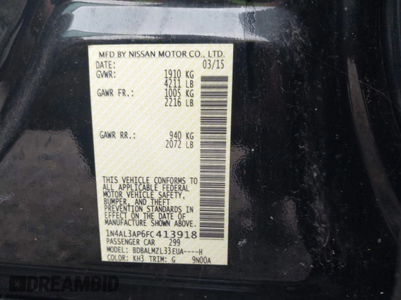 2015 Nissan Altima 2.5 S with VIN 1N4AL3AP6FC413918, listed as a IAAI auction lot 42168198 with 133,655 mi miles. Bid and sale history available at carsss.com. Image 9.