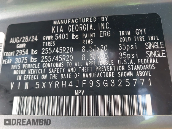 2025 Kia Sorento EX z VIN 5XYRH4JF9SG325771, wystawiony jako IAAI lot #41750566 z przebiegiem 2 834 mil mil oraz . Historia ofert i sprzedaży dostępna na DreamBid. Obrazek 9.