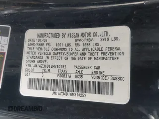 2006 Nissan 350Z Touring with VIN JN1AZ34D16M310252, listed as a IAAI auction lot 41806625 with 163,188 mi miles and . Bid and sale history available at DreamBid. Image 9.