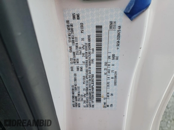 2023 Ford Ranger XL with VIN 1FTER1EH8PLE05760, listed as a Copart auction lot 54344085 with 49,891 mi miles and Salvage title. Bid and sale history available at DreamBid. Image 12.