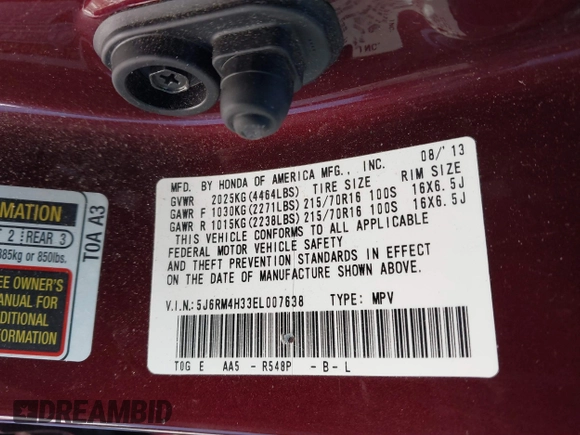 2014 Honda CR-V LX with VIN 5J6RM4H33EL007638, listed as a IAAI auction lot 41191586 with 151,790 mi miles. Bid and sale history available at carsss.com. Image 9.