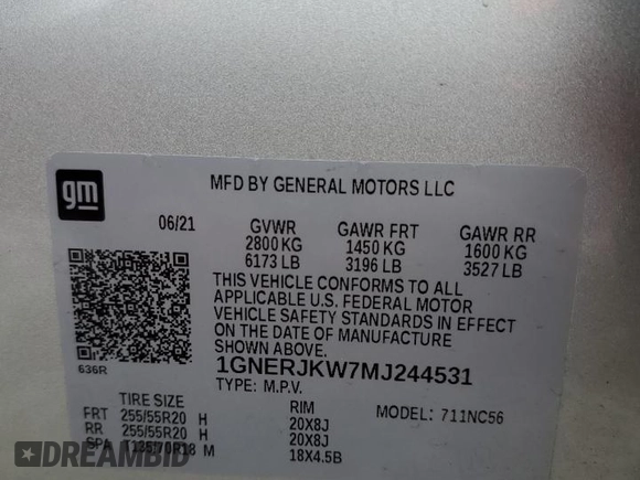 2021 Chevrolet Traverse RS with VIN 1GNERJKW7MJ244531, listed as a Copart auction lot 86111074 with 72,342 mi miles and Salvage Title. Bid and sale history available at carsss.com. Image 16.