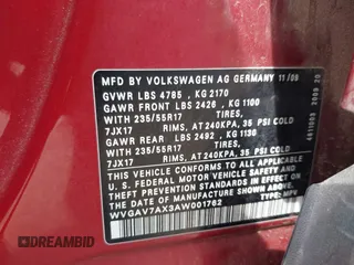 2010 Volkswagen Tiguan S z VIN WVGAV7AX3AW001762, wystawiony jako IAAI lot #42572895 z przebiegiem 127 433 mil mil oraz . Historia ofert i sprzedaży dostępna na DreamBid. Obrazek 9.