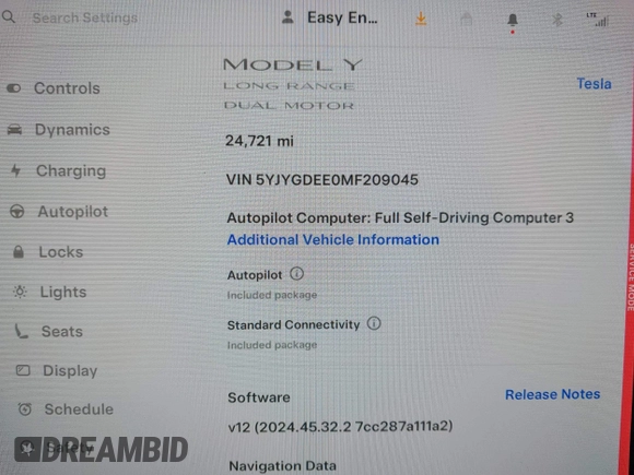 2021 Tesla Model Y Long Range with VIN 5YJYGDEE0MF209045, listed as a IAAI auction lot 41762738 with 24,721 mi miles. Bid and sale history available at carsss.com. Image 7.