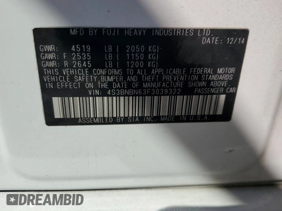 2015 Subaru Legacy 2.5i Limited with VIN 4S3BNBN63F3039322, listed as a Copart auction lot 48232745 with 138,665 mi miles and Salvage Title. Bid and sale history available at carsss.com. Image 14.