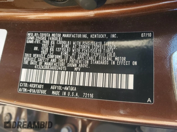 2010 Toyota Venza z VIN 4T3ZA3BB3AU034015, wystawiony jako Copart lot #52954835 z przebiegiem 98 324 mil mil oraz Szkoda całkowita • Salvage title. Historia ofert i sprzedaży dostępna na DreamBid. Obrazek 15.