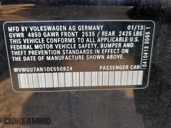 2013 Volkswagen CC VR6 Executive 4Motion with VIN WVWGU7AN1DE550824, listed as a Copart auction lot 77453544 with 0 mi miles and Salvage Title. Bid and sale history available at carsss.com. Image 14.