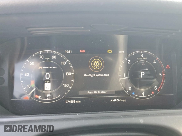 2018 Land Rover Range Rover Velar R-Dynamic SE with VIN SALYL2RN5JA770879, listed as a Copart auction lot 62115015 with 74,656 mi miles and Salvage title. Bid and sale history available at DreamBid. Image 9.