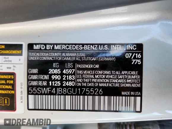 2016 Mercedes-Benz C 300 with VIN 55SWF4JB8GU175526, listed as a Copart auction lot 61534545 with 90,277 mi miles and Salvage title. Bid and sale history available at DreamBid. Image 13.