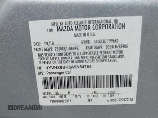2010 Mazda 6 i Sport with VIN 1YVHZ8BH8A5M54764, listed as a IAAI auction lot 42679863 with 189,869 mi miles and . Bid and sale history available at DreamBid. Image 9.