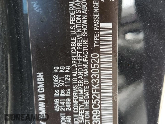 2015 BMW M4 with VIN WBS3R9C52FK330520, listed as a Copart auction lot 68379264 with 60,983 mi miles and Salvage Title. Bid and sale history available at carsss.com. Image 15.