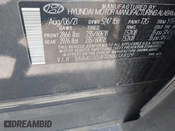 2022 Hyundai Santa Fe SEL z VIN 5NMS2DAJ2NH388129, wystawiony jako IAAI lot #42254168 z przebiegiem 46 780 mil mil oraz . Historia ofert i sprzedaży dostępna na DreamBid. Obrazek 9.