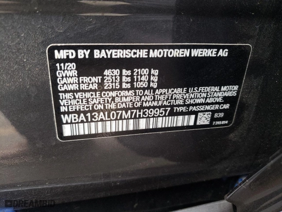 2021 BMW 2 Series M235i xDrive with VIN WBA13AL07M7H39957, listed as a Copart auction lot 85146844 with 11,065 mi miles and Salvage Title. Bid and sale history available at carsss.com. Image 12.