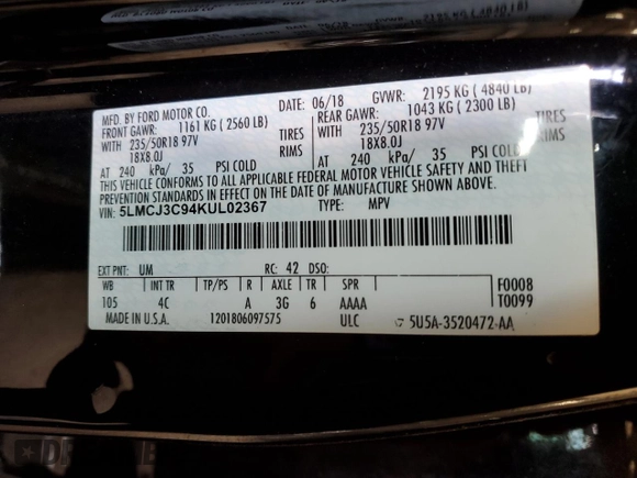2019 Lincoln MKC Reserve with VIN 5LMCJ3C94KUL02367, listed as a Copart auction lot 50780145 with 85,595 mi miles and Clean title. Bid and sale history available at DreamBid. Image 13.