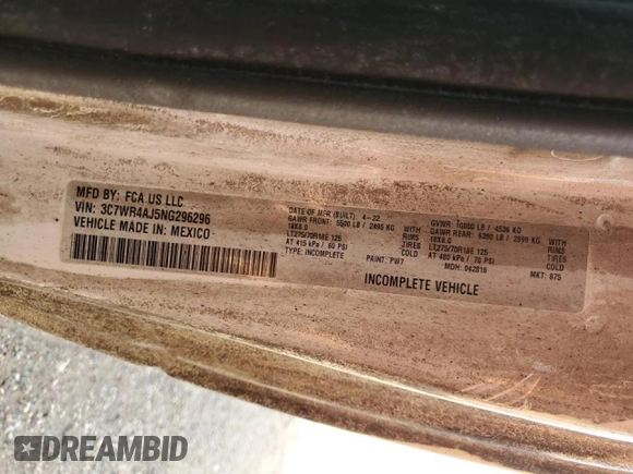 2022 Ram 2500 Tradesman with VIN 3C7WR4AJ5NG296296, listed as a Copart auction lot 74733584 with 87,826 mi miles and Salvage Title. Bid and sale history available at carsss.com. Image 12.