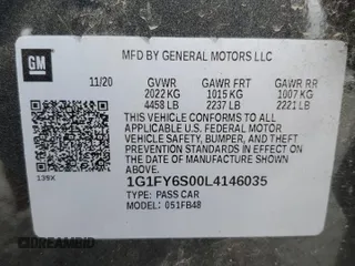 2020 Chevrolet Bolt EV LT with VIN 1G1FY6S00L4146035, listed as a Copart auction lot 58869365 with 102,370 mi miles and Salvage title. Bid and sale history available at DreamBid. Image 12.