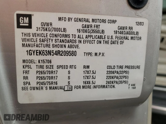 2004 Cadillac Escalade z VIN 1GYEK63N54R209580, wystawiony jako Copart lot #49818065 z przebiegiem 198 789 mil mil oraz Szkoda całkowita • Salvage title. Historia ofert i sprzedaży dostępna na DreamBid. Obrazek 13.