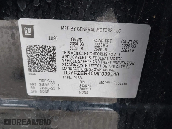 2021 Cadillac XT4 FWD Sport with VIN 1GYFZER40MF039140, listed as a IAAI auction lot 41287513 with 51,725 mi miles and . Bid and sale history available at DreamBid. Image 9.