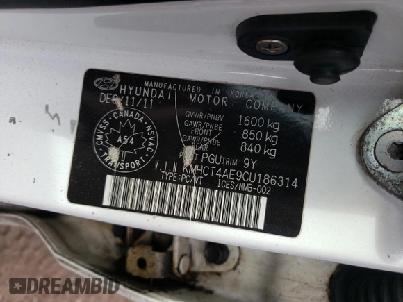 2012 Hyundai Accent GLS with VIN KMHCT4AE9CU186314, listed as a Copart auction lot 52349245 with 369,601 mi miles and Salvage Title. Bid and sale history available at carsss.com. Image 13.