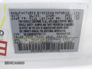 2023 Nissan Sentra S z VIN 3N1AB8BVXPY304722, wystawiony jako IAAI lot #40873711 z przebiegiem 23 110 mil mil oraz . Historia ofert i sprzedaży dostępna na DreamBid. Obrazek 9.