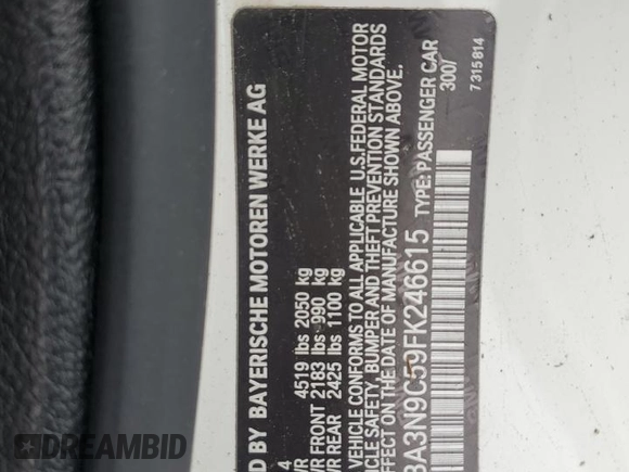 2015 BMW 4 Series 428i xDrive z VIN WBA3N9C59FK246615, wystawiony jako Copart lot #58202885 z przebiegiem 98 570 mil mil oraz Szkoda całkowita • Salvage title. Historia ofert i sprzedaży dostępna na DreamBid. Obrazek 12.