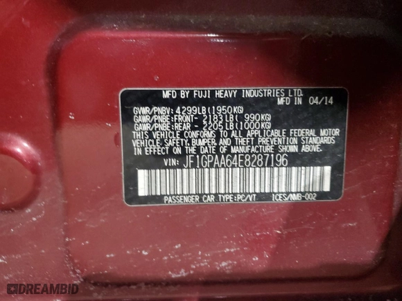 2014 Subaru Impreza Wagon 2.0i with VIN JF1GPAA64E8287196, listed as a Copart auction lot 42867325 with 130,041 mi miles and Salvage Title. Bid and sale history available at carsss.com. Image 14.