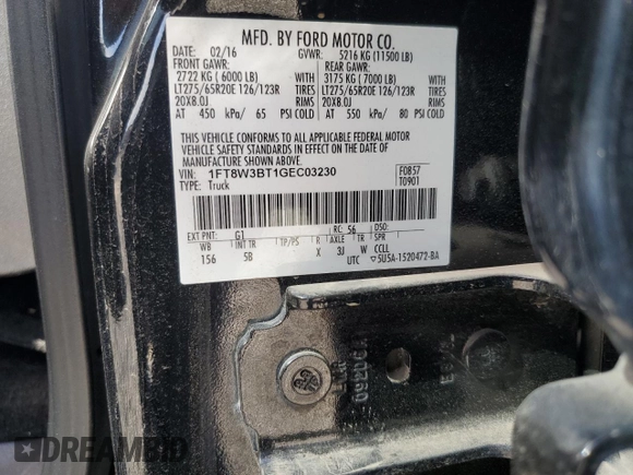 2016 Ford F-350 Platinum with VIN 1FT8W3BT1GEC03230, listed as a Copart auction lot 50741475 with 80,089 mi miles and Salvage title. Bid and sale history available at DreamBid. Image 12.