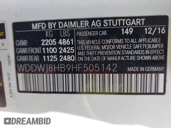 2017 Mercedes-Benz C 63 S AMG with VIN WDDWJ8HB9HF505142, listed as a IAAI auction lot 42694477 with 85,492 mi miles and . Bid and sale history available at DreamBid. Image 9.
