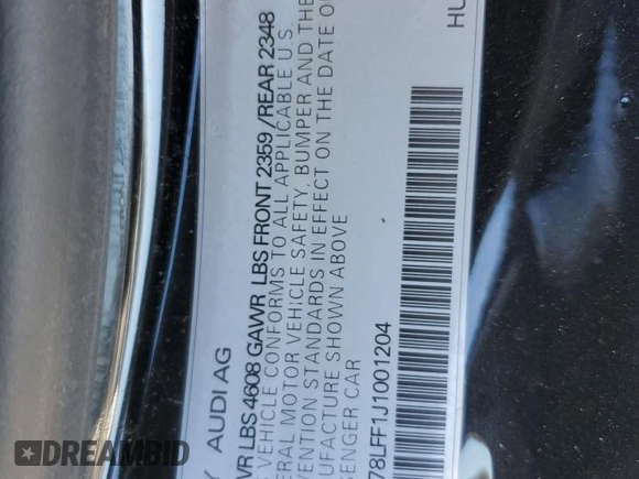 2018 Audi A3 2.0T Premium with VIN WAU78LFF1J1001204, listed as a Copart auction lot 85868554 with 52,297 mi miles and Salvage Title. Bid and sale history available at carsss.com. Image 12.