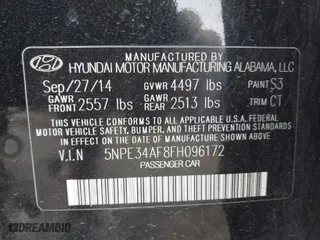 2015 Hyundai Sonata 2.4L Sport with VIN 5NPE34AF8FH096172, listed as a IAAI auction lot 41805767 with 158,595 mi miles. Bid and sale history available at carsss.com. Image 9.