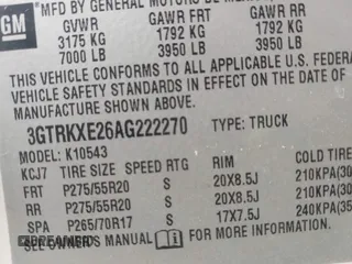 2010 GMC Sierra 1500 Denali z VIN 3GTRKXE26AG222270, wystawiony jako IAAI lot #41974112 z przebiegiem 166 366 mil mil oraz . Historia ofert i sprzedaży dostępna na DreamBid. Obrazek 9.