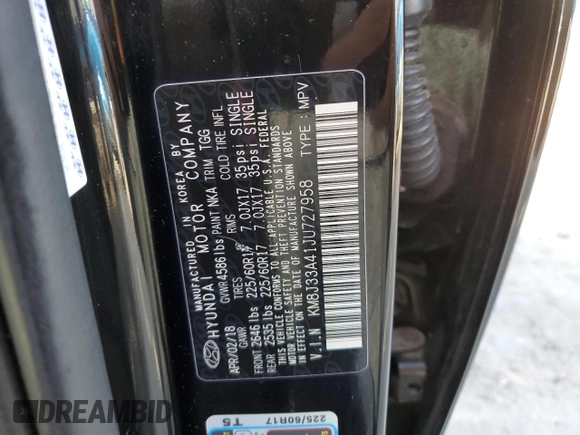 2018 Hyundai Tucson SEL with VIN KM8J33A41JU727958, listed as a Copart auction lot 51867995 with 133,093 mi miles and Clean Title. Bid and sale history available at carsss.com. Image 12.