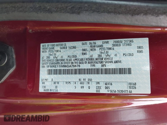 2006 Ford Econoline Passenger XL с VIN 1FMRE11W86DA76676, выставлен на аукционе IAAI как лот 42381557 с пробегом 107 335 миль миль и . История ставок и продаж доступна на DreamBid. Изображение 9.