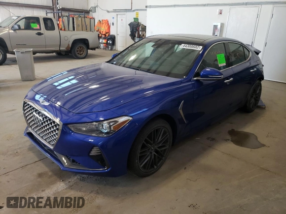 2019 Genesis G70 2.0T Advanced with VIN KMTG64LA8KU010880, listed as a Copart auction lot 44308682 with 48,467 mi miles and Salvage Title. Bid and sale history available at carsss.com. Image 2.