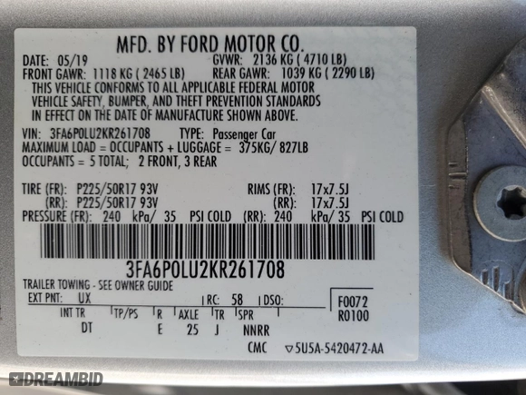 2019 Ford Fusion Hybrid SE with VIN 3FA6P0LU2KR261708, listed as a Copart auction lot 45512525 with 161,644 mi miles and Salvage Title. Bid and sale history available at carsss.com. Image 14.