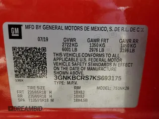 2019 Chevrolet Blazer z VIN 3GNKBCRS7KS693175, wystawiony jako Copart lot #55053555 z przebiegiem 93 895 mil mil oraz Nie do naprawy • Non repairable. Historia ofert i sprzedaży dostępna na DreamBid. Obrazek 14.