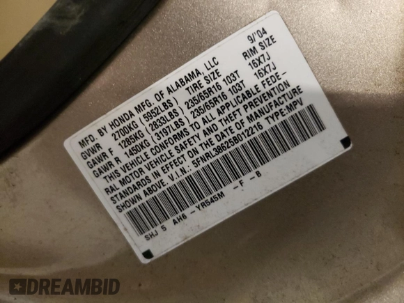 2005 Honda Odyssey EX-L z VIN 5FNRL38625B012216, wystawiony jako Copart lot #51823135 z przebiegiem 206 408 mil mil oraz Szkoda całkowita • Salvage title. Historia ofert i sprzedaży dostępna na DreamBid. Obrazek 13.