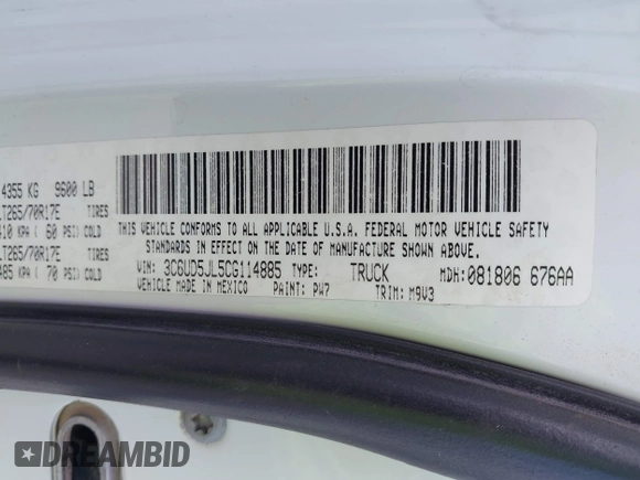 2012 Ram 2500 SLT с VIN 3C6UD5JL5CG114885, выставлен на аукционе IAAI как лот 42497000 с пробегом 231 956 миль миль и . История ставок и продаж доступна на DreamBid. Изображение 9.