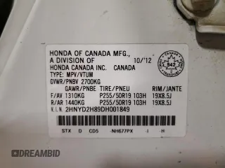2013 Acura MDX Advance with VIN 2HNYD2H89DH001849, listed as a Copart auction lot 42214465 with Not Provided miles and Clean Title. Bid and sale history available at DreamBid. Image 13.