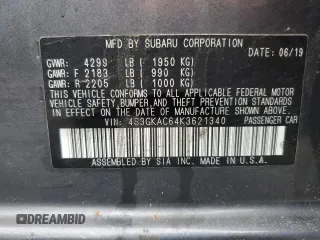 2019 Subaru Impreza Premium with VIN 4S3GKAC64K3621340, listed as a Copart auction lot 57112265 with 88,876 mi miles and Salvage title. Bid and sale history available at DreamBid. Image 12.