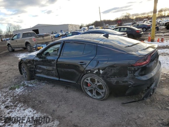 2018 Kia Stinger GT with VIN KNAE35LC0J6039182, listed as a Copart auction lot 41696565 with 57,053 mi miles and Salvage Title. Bid and sale history available at carsss.com. Image 2.