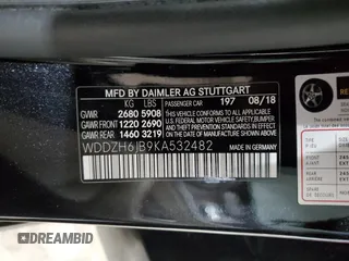 2019 Mercedes-Benz E 450 with VIN WDDZH6JB9KA532482, listed as a Copart auction lot 89017175 with 57,875 mi miles and Salvage Title. Bid and sale history available at DreamBid. Image 12.
