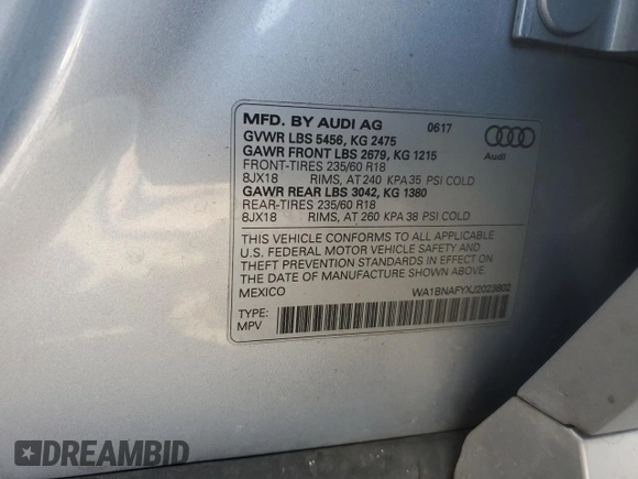 2018 Audi Q5 Premium Plus with VIN WA1BNAFYXJ2023802, listed as a Copart auction lot 62468805 with 92,944 mi miles and Clean title. Bid and sale history available at DreamBid. Image 13.