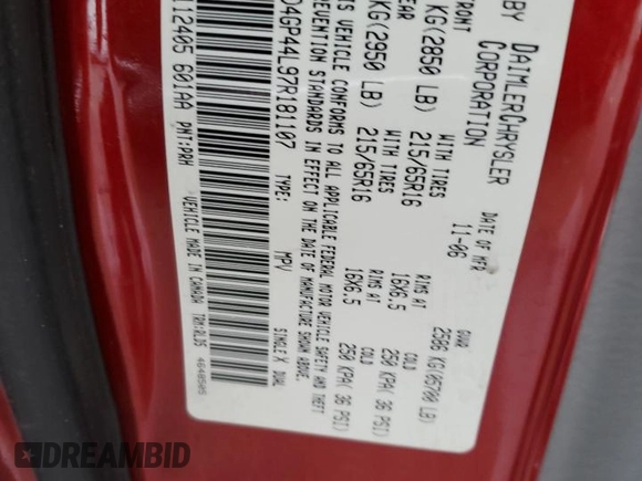 2007 Dodge Grand Caravan SXT z VIN 2D4GP44L97R181107, wystawiony jako Copart lot #56330705 z przebiegiem 4 120 mil mil oraz Szkoda całkowita • Salvage title. Historia ofert i sprzedaży dostępna na DreamBid. Obrazek 13.