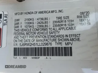 2020 Honda CR-V EX z VIN 5J6RW2H51LL029876, wystawiony jako Copart lot #55348485 z przebiegiem Nie podano mil oraz Szkoda całkowita • Salvage title. Historia ofert i sprzedaży dostępna na DreamBid. Obrazek 13.