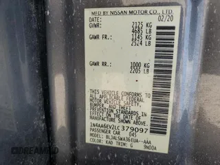 2020 Nissan Maxima SR with VIN 1N4AA6EV2LC379097, listed as a Copart auction lot 58047325 with 76,387 mi miles and Salvage title. Bid and sale history available at DreamBid. Image 12.