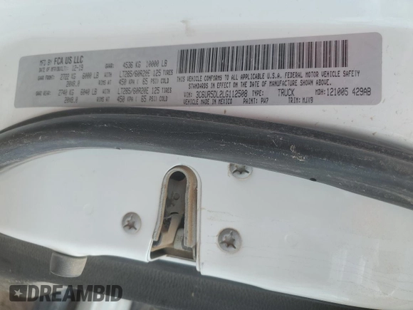 2020 Ram 2500 Big Horn with VIN 3C6UR5DL2LG112508, listed as a Copart auction lot 54601285 with 179,166 mi miles and Salvage title. Bid and sale history available at DreamBid. Image 12.